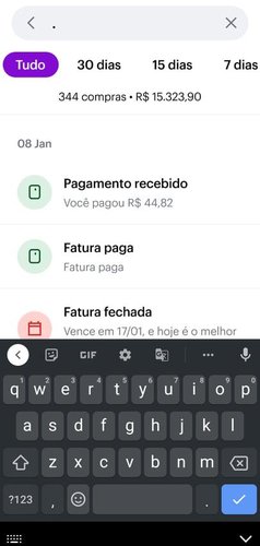 Digite um ponto na barra. O número de compras feitas e o valor aparecerá no topo.