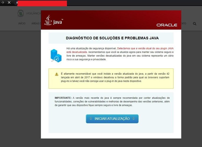 Pop-up requisitando o download do arquivo Java Runtime.