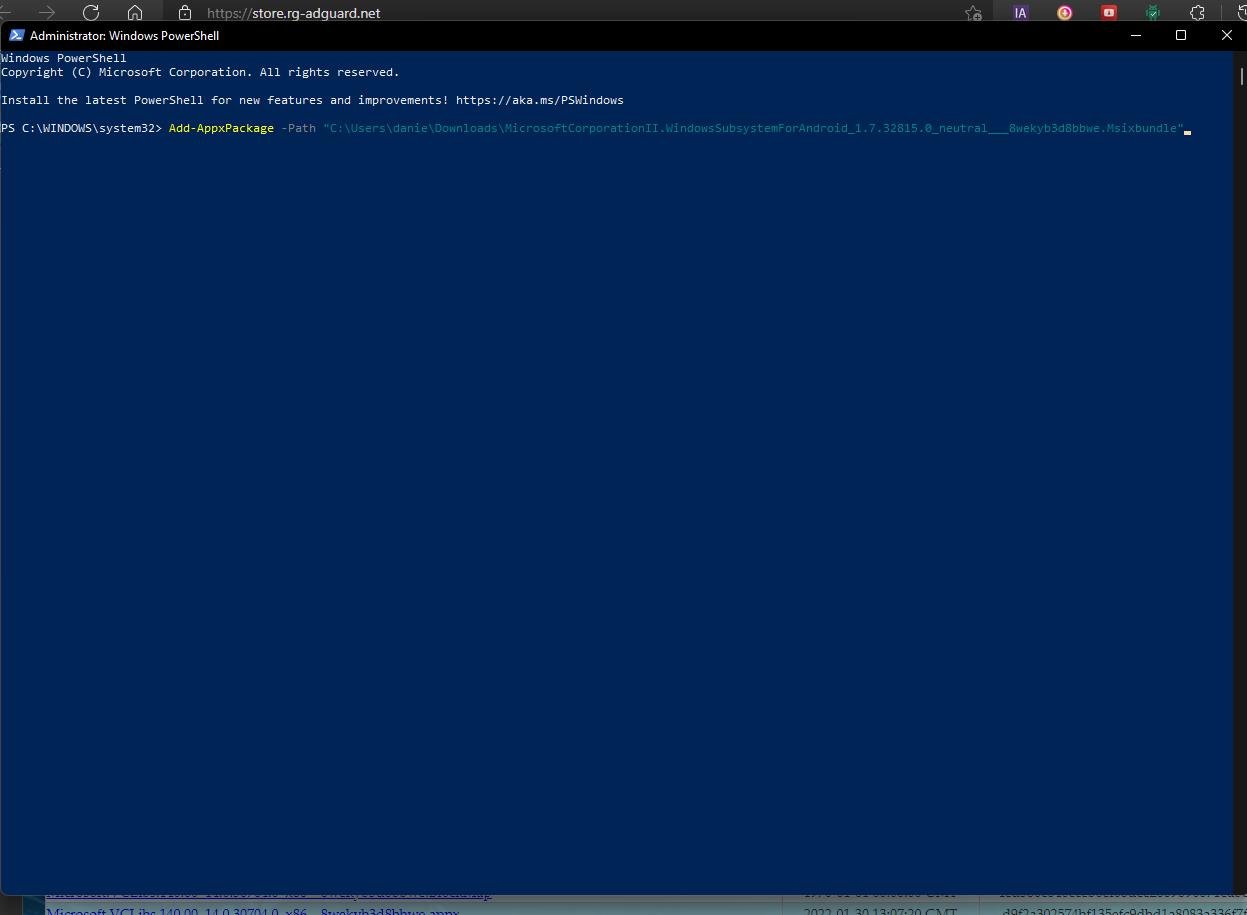 Instalação do WSA via Windows PowerShell