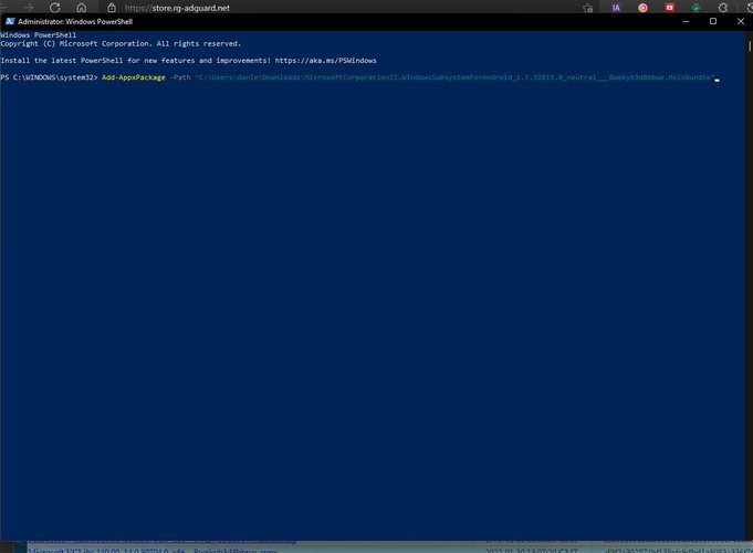 Instalação do WSA via Windows PowerShell