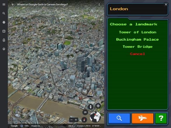 Carmen Sandiego no Google Earth renderiza as localizações em 3D