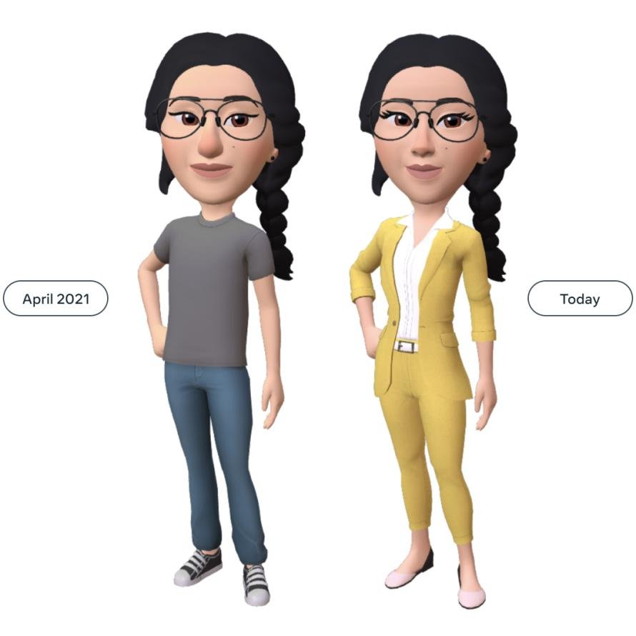 Comparação dos avatares 3D do Facebook no ano passado e com a nova atualização, lançada hoje. (Fonte: Meta / Reprodução)