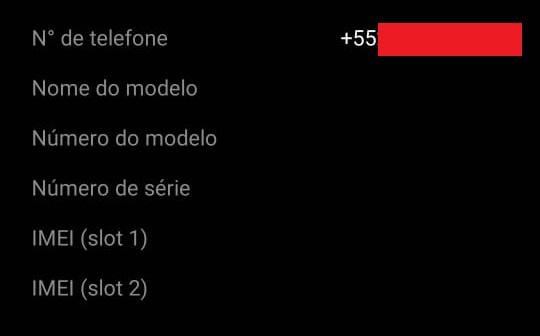 Além do número, são exibidas também informações sobre o aparelho e o IMEI