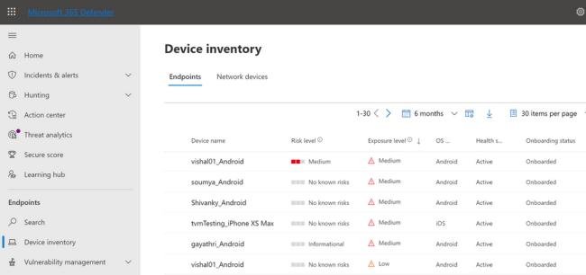 Os administradores agora visualizam também os dispositivos móveis integrados no painel do Microsoft Defender for Endpoint.