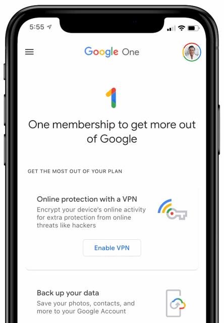 Ativando a VPN no Google One