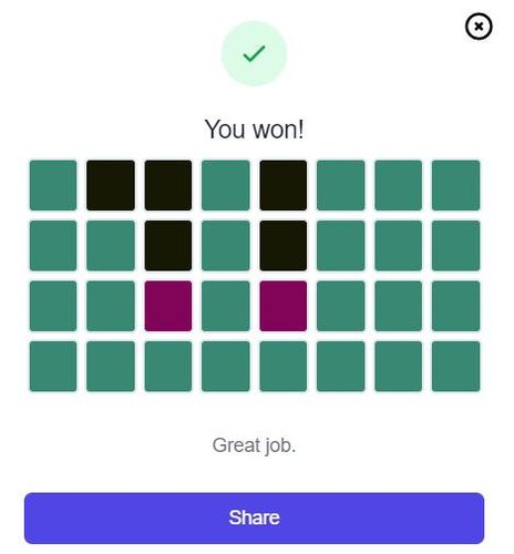 A tela de resultados com o botão para compartilhar o desempenho.