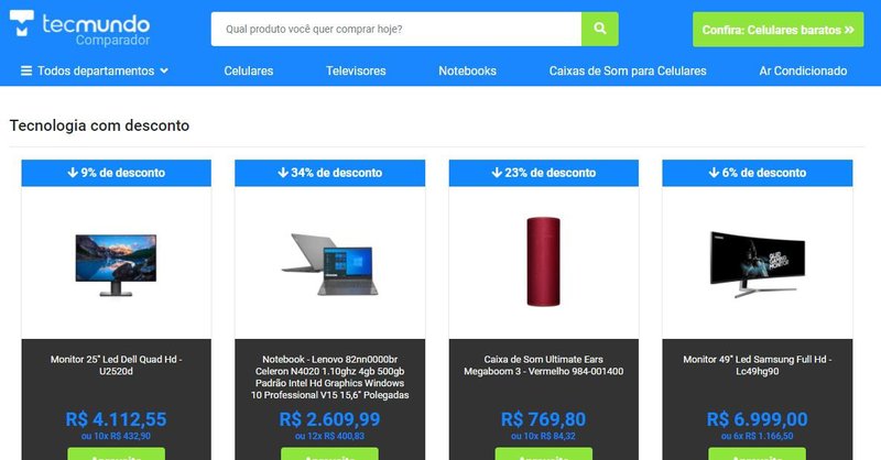 Página principal do Comparador TecMundo.