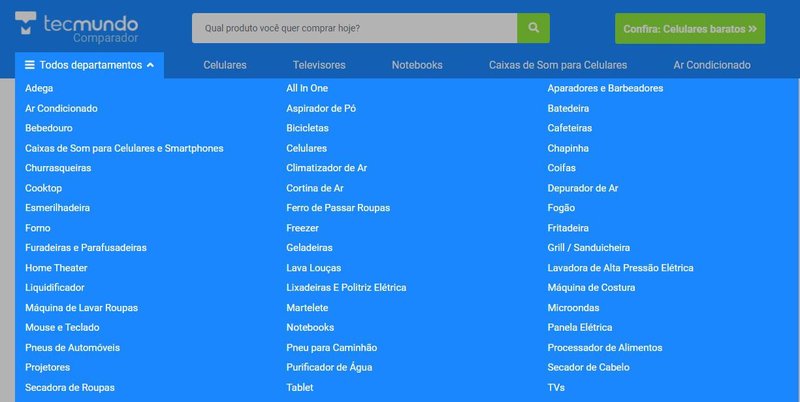 Diversas categorias estão disponíveis no Comparador de preços TecMundo.