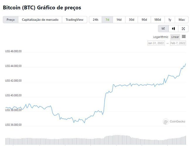 Gráfico do bitcoin nesta segunda-feira (7)