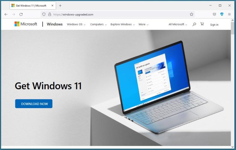 O site nocivo copia a identidade visual da Microsoft, mas usa uma URL diferente.