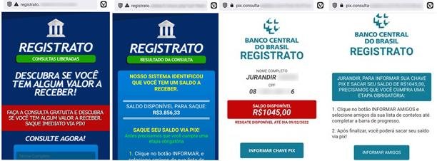 Páginas falsas do Registrato, algumas até usam a logo do Banco Central do Brasil.