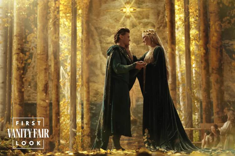 Elrond e Galadriel no reino élfico de Lindon.