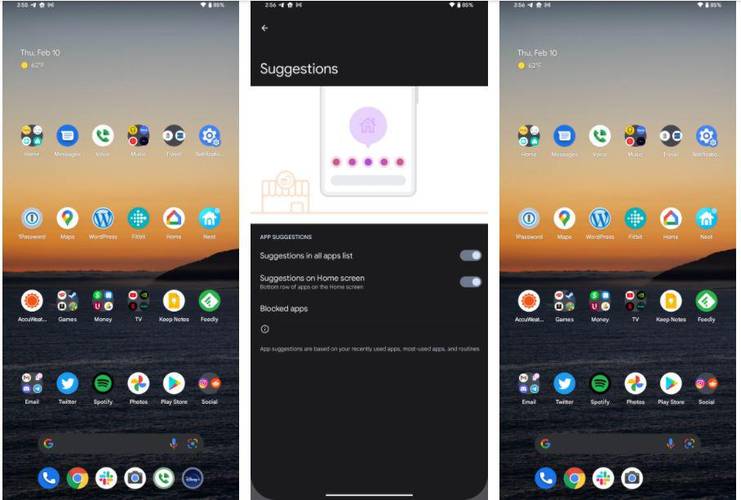 Sugestões de apps para a barra de tarefas.