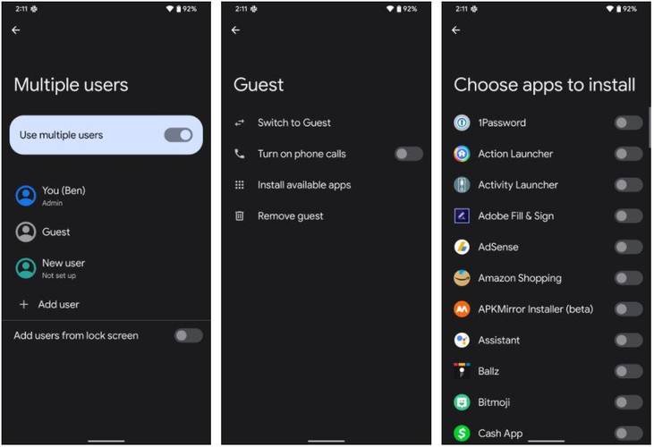 Perfis de convidados no Android 13
