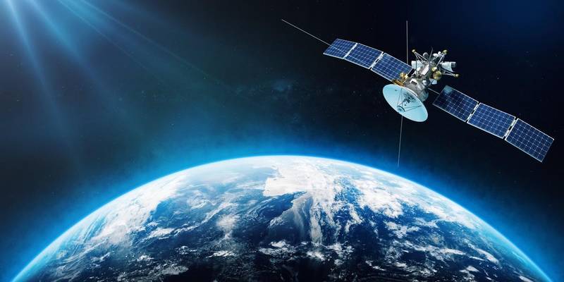 Imagem mostra representação de um satélite orbitando a Terra
