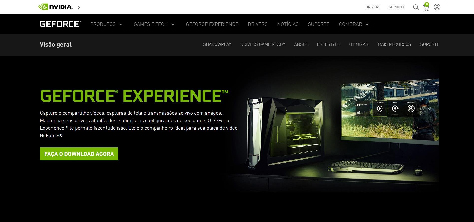 Página de download do GeForce Experience. (Fonte: Nvidia / Reprodução)