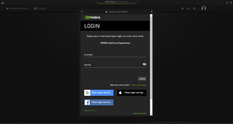 Opções de login do GeForce Experience. (Fonte: Nvidia / Reprodução)