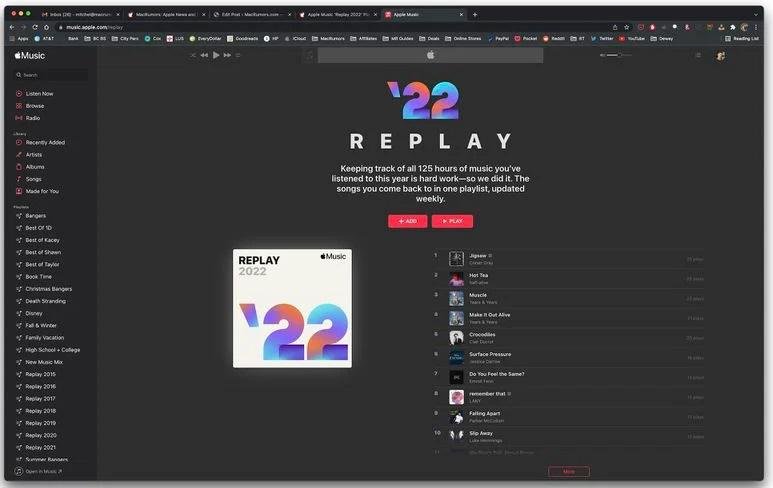 A interface da playlist no computador.