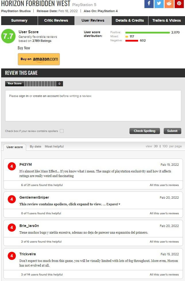 Forbidden West reviews — How is Horizon Forbidden West doing on Metacritic?