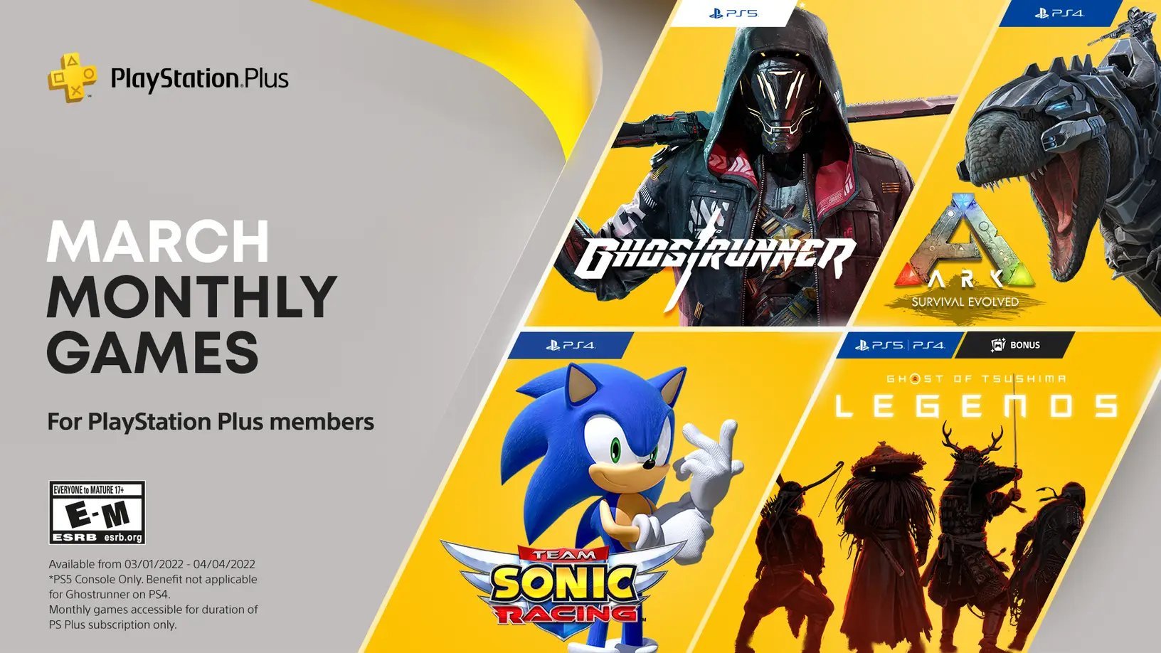 PS Plus de março tem Ghostrunner, Sonic e mais jogos grátis; veja