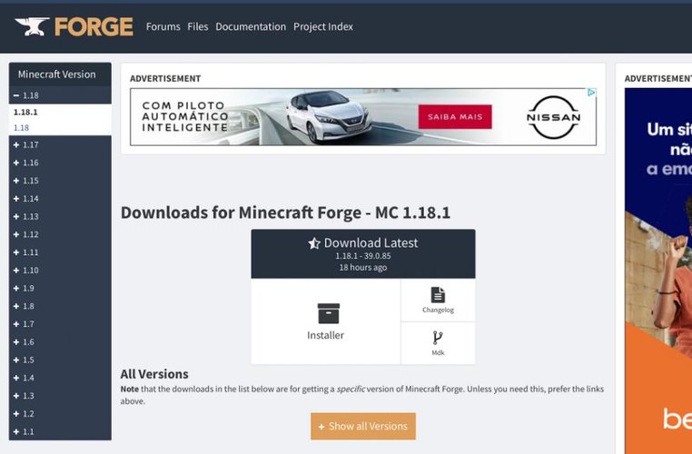 Site para baixar Minecraft Forge.