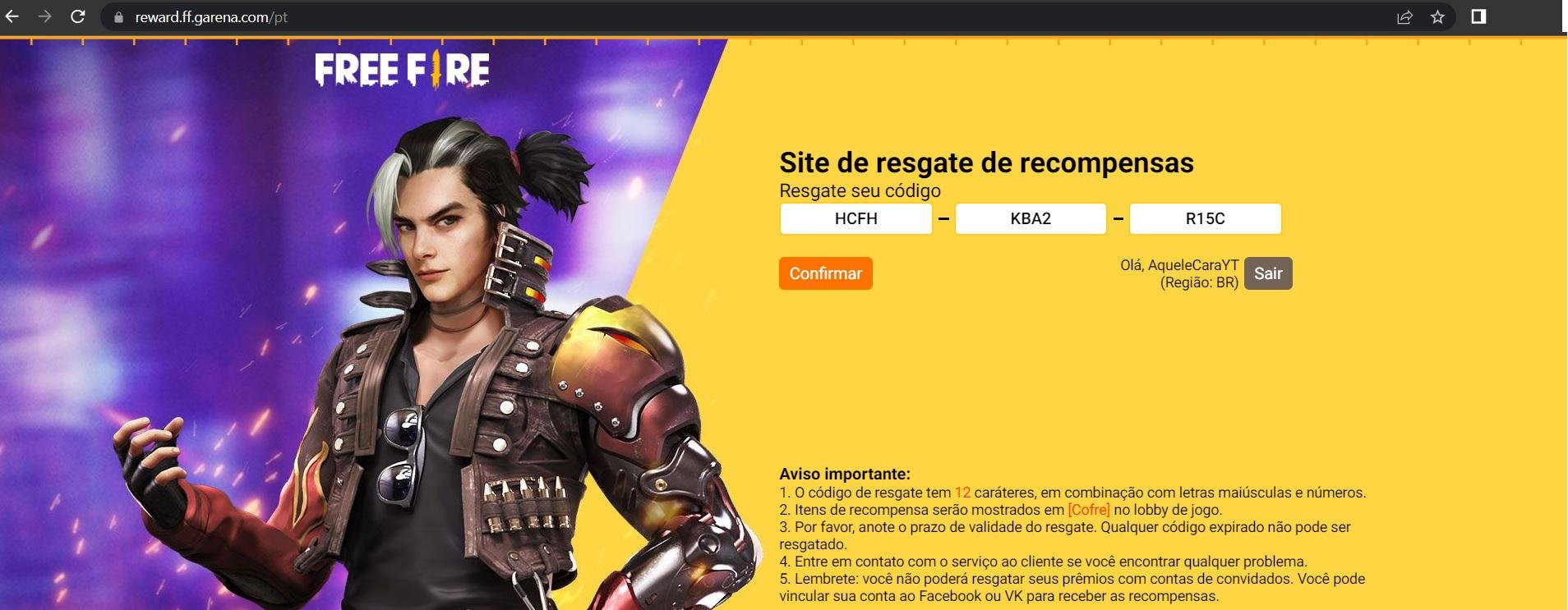 Codiguins Free Fire 2022: códigos pra resgatar no site Rewards