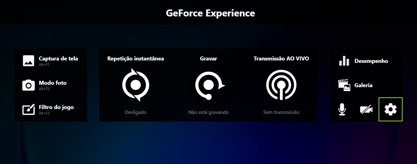 Opção “Configurações” no painel principal (Fonte: GeForce Experience/Reprodução)