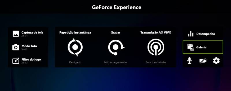 Ícone da “Galeria” no menu principal (Fonte: GeForce Experience/Reprodução)