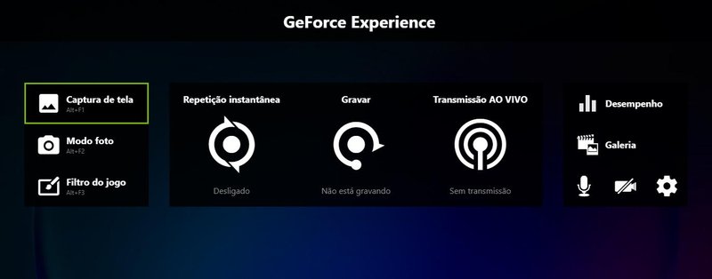 Menu inicial GeForce Experience (Fonte: GeForce Experience/Reprodução)