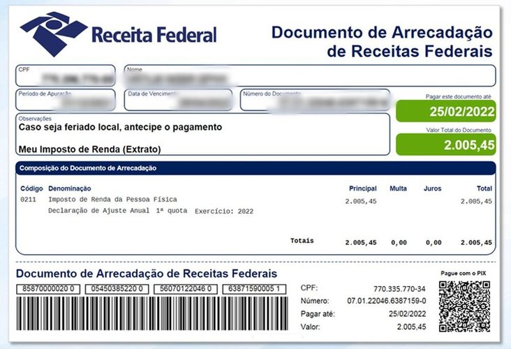 A partir deste ano, as DARFs virão com o código de barra e com um código QR para pagamento através do Pix