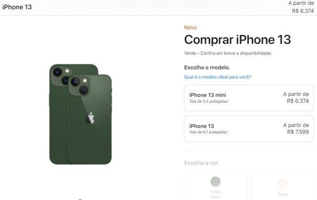 O preço reduzido do iPhone 13 mini já aparece na Apple Store.