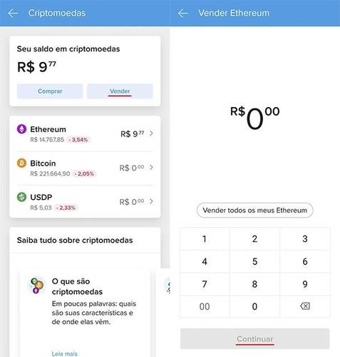 Passos para vender as criptomoedas (Fonte: Mercado Pago/Reprodução)