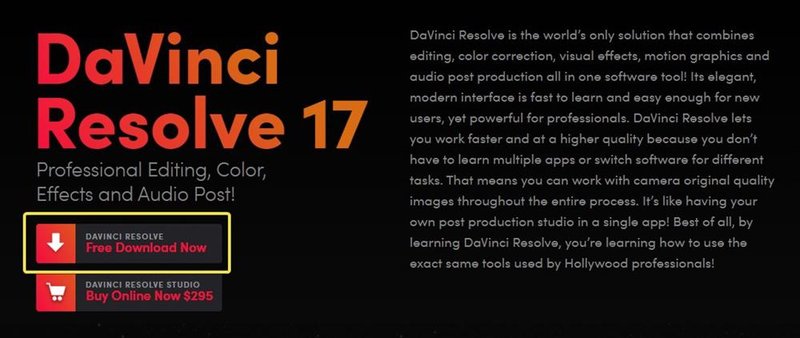 O DaVinci Resolve oferece uma versão gratuita e bem competente do seu software.