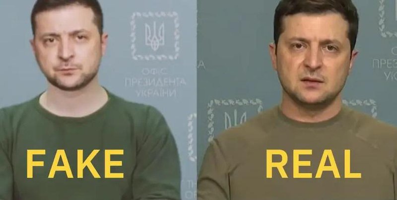 Uma comparação entre o vídeo falso e um material real de Zelensky.