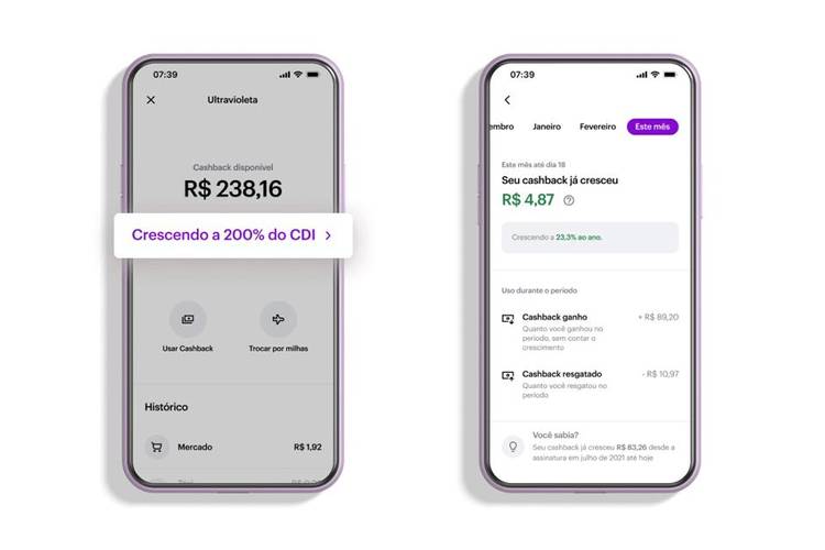 O cashbak não possui prazo de validade e rende 200% CDI (Fonte: Nubank/Reprodução)