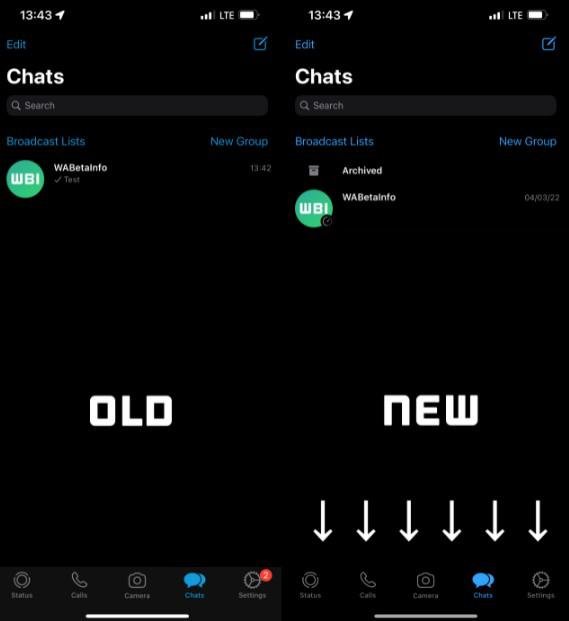 Mudança na interface de usuário do WhatsApp no iOS 15