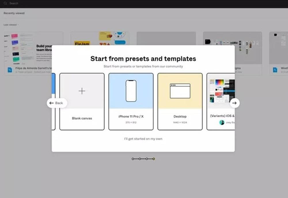 O primeiro passo é definir um template para o seu projeto ou iniciar uma tela em branco para a criação do seu design.