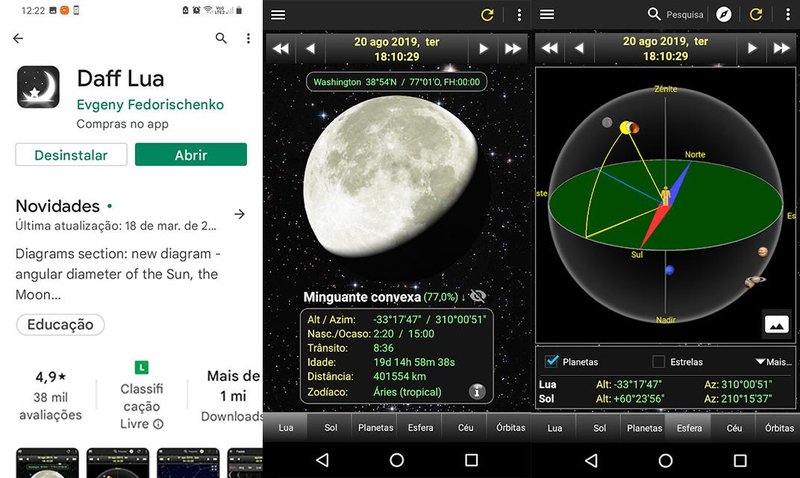 O app traz o modelo do céu em tempo real, mas sem a experiência de realidade aumentada (Fonte: Daff Lua/Reprodução)