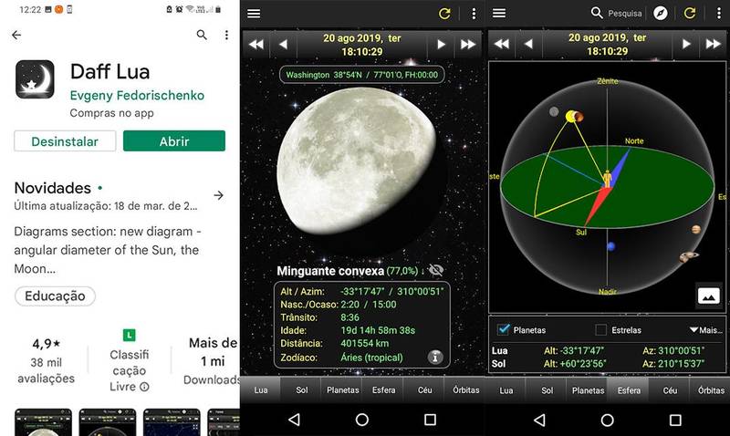 O app traz o modelo do céu em tempo real, mas sem a experiência de realidade aumentada (Fonte: Daff Lua/Reprodução)