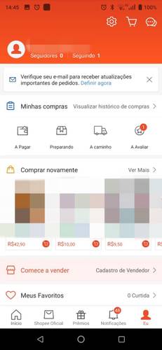 Na página de perfil, clique no botão de engrenagem.