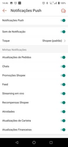 Vá na opção “Toque” para mudar o som do aplicativo da Shopee.