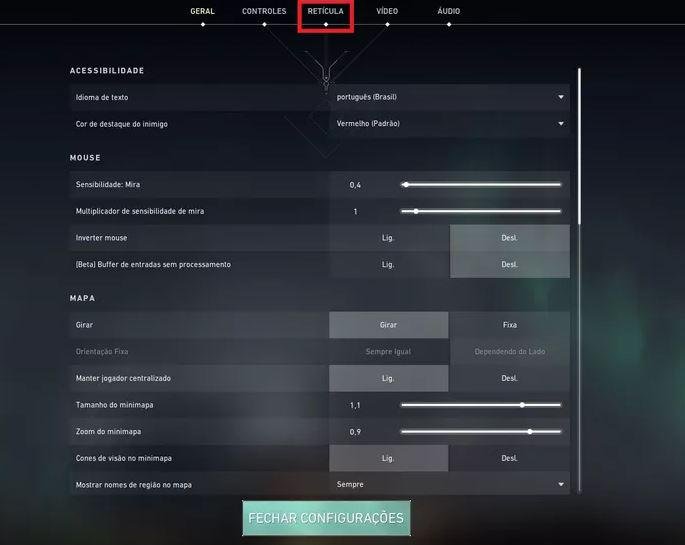 Diferentes códigos de mira em VALORANT