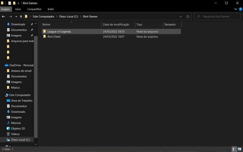 A pasta que você precisa abrir no Windows fica dentro da pasta Riot Games