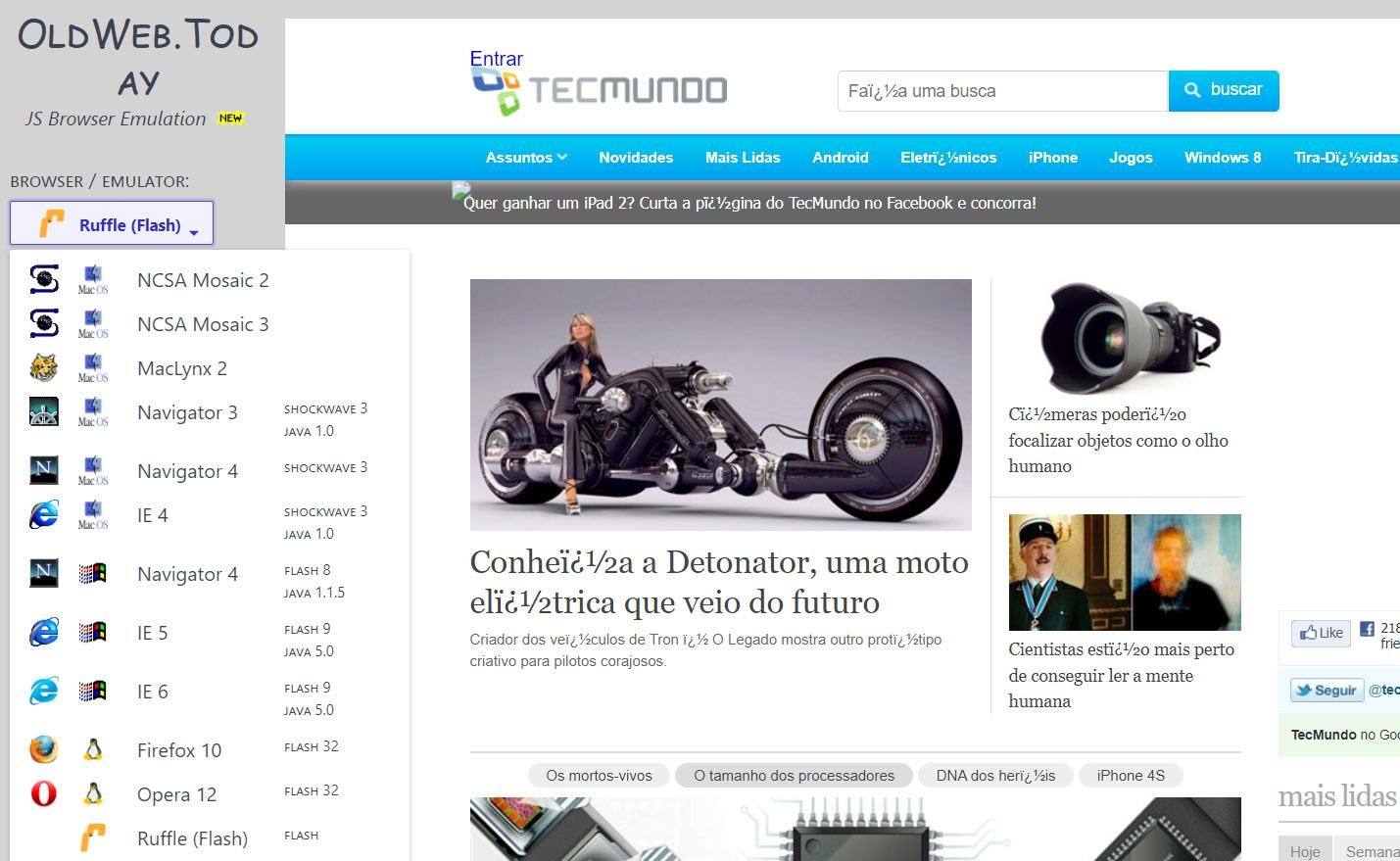 Site do TecMundo em 2 de novembro de 2011 (Fonte: Oldweb.today/Reprodução)