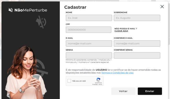 O cadastro no Não me Perturbe é gratuito.