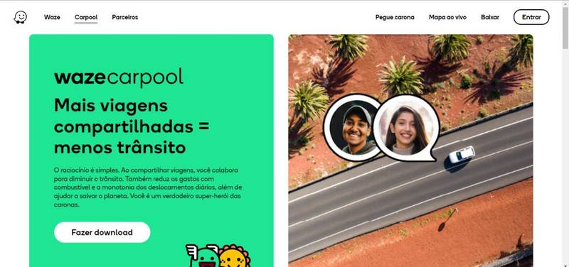Site Wazer Carpool. (Fonte: Wazer Carpool/Reprodução)
