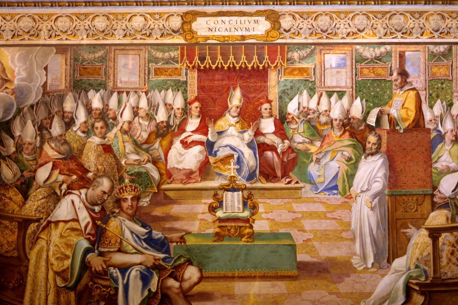 Pintura mostra o Primeiro Concílio de Niceia