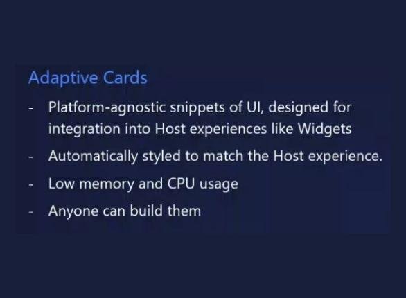 Captura de tela mostra lista de vantagens de utilizar Cartões Adaptáveis para criar widgets