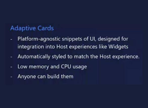 Captura de tela mostra lista de vantagens de utilizar Cartões Adaptáveis para criar widgets