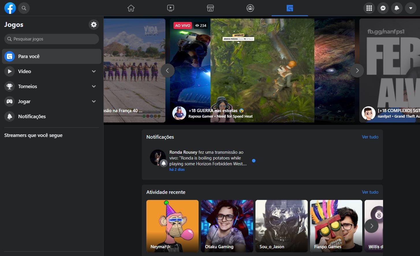 O Facebook Gaming conta com uma área exclusiva na rede social